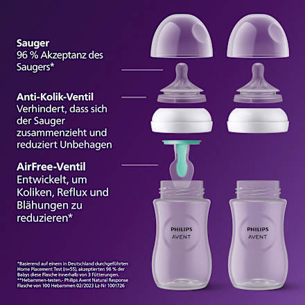 Babyflasche Natural Response AirFreeVentil weiß/Elefant, ab dem 3. Monat, 260ml  PHILIPS AVENT