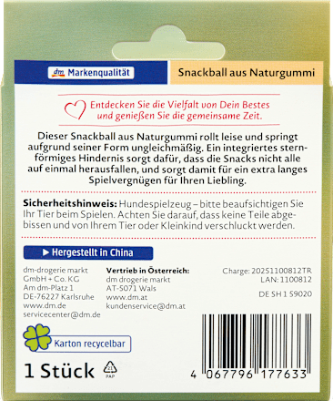 Igračka za pse - loptica za grickalice od prirodne gume DEIN BESTES