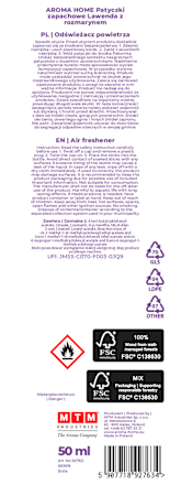 Patyczki zapachowe, lawenda z rozmarynem AROMA HOME