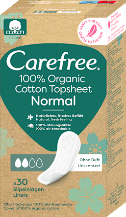 Slipové vložky 100 % Organic Normal - neparfumované Carefree