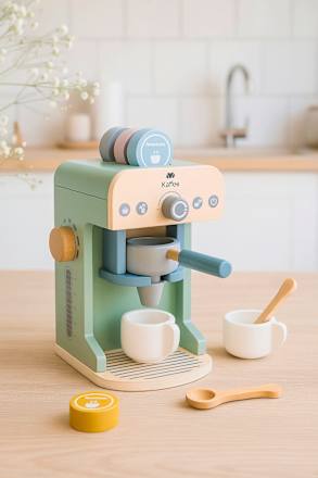 Spielzeug-Set Kaffeemaschine aus Holz, mint (12x14,5x21 cm) Cleoleo