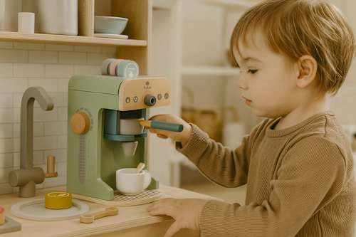 Spielzeug-Set Kaffeemaschine aus Holz, mint (12x14,5x21 cm) Cleoleo