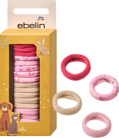 Haargummis in Box, Rot, Rosa, Beige ebelin