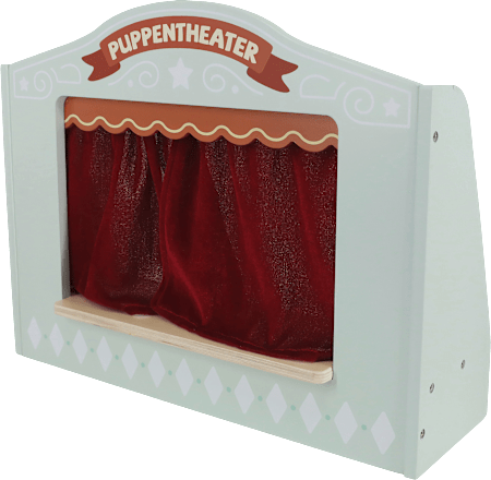Puppentheater aus Holz, mint/rot (37x13,3x30 cm) Cleoleo