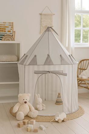 Spielzelt Pop-up aus Polyester Zirkus, grau/weiß (100x130cm) Cleoleo