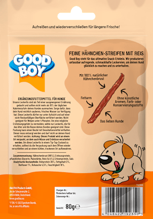 Hundeleckerli, Hähnchen Streifen mit Reis, Adult Good Boy