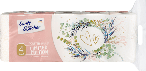 Toalettpapír limitált mintával, 4-rétegű, 10x180 lap Sanft&Sicher