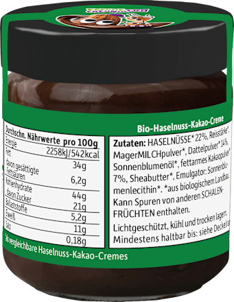 Kindersnack Brotaufstrich Haselnuss-Kakao-Creme Datteln, ab 3 Jahren Freche Freunde