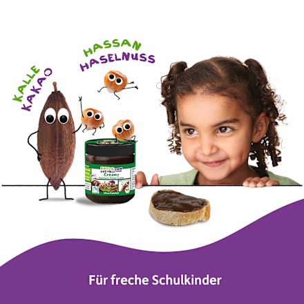 Kindersnack Brotaufstrich Haselnuss-Kakao-Creme Datteln, ab 3 Jahren Freche Freunde