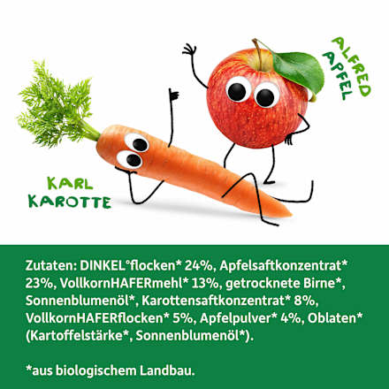 Fruchtriegel mit Getreide Apfel Karotte ab 3 Jahren, (4x23 g) Freche Freunde