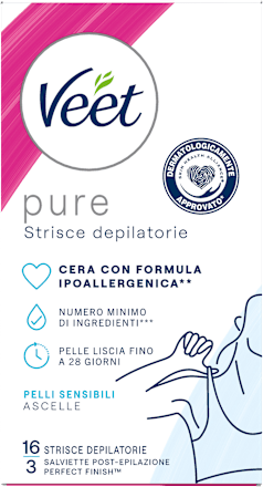 Strisce depilatorie ascelle. pelli sensibili Veet
