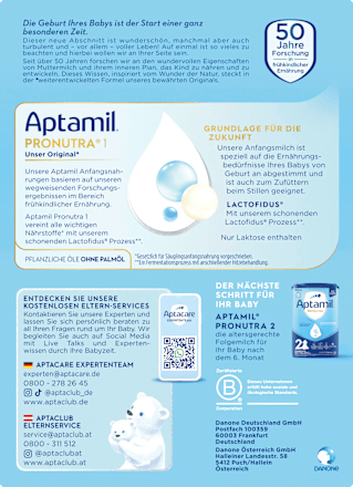 Pronutra 1, mliječna formula, od rođenja Aptamil