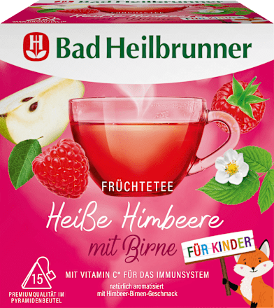 Früchtetee Heiße Himbeere mit Birne für Kinder (15 Beutel) Bad Heilbrunner