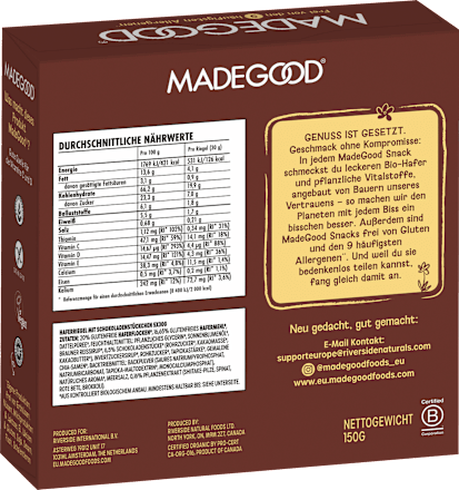 Müsliriegel, Chocolate Chip, Soft Baked Oat Bars (5 Stück) Made Good