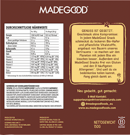 Müsliriegel, Chocolate Chip, Soft Baked Oat Bars (5 Stück) Made Good