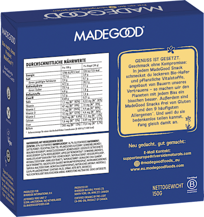 Müsliriegel, Blueberry Flavour, Soft Baked Oat Bars (5 Stück) Made Good