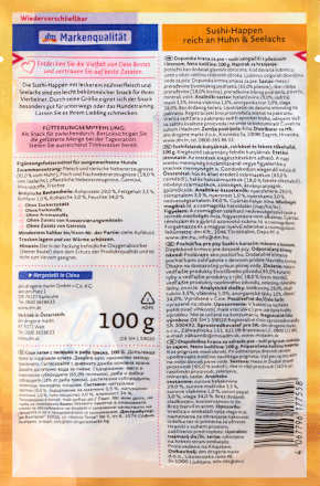 Sushifalatok felnőtt kutyáknak csirkével és fekete tőkehallal Dein Bestes