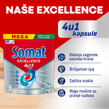 EXCELLENCE 4in1 tablete za mašinsko pranje sudove Somat