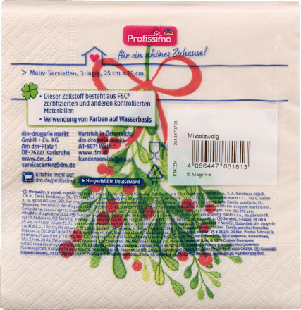 Troslojne salvete, motiv: imela, 25x25cm Profissimo