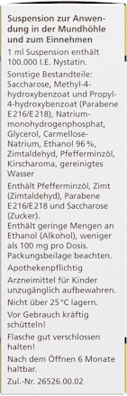Moronal, Wirkstoff:  Nystatin, 100.000 I.E./ml Suspension Moronal