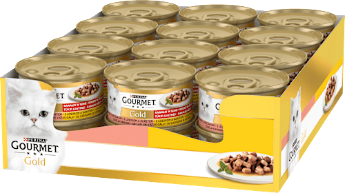 Gold konzerva pro kočky losos, kuře  PURINA GOURMET