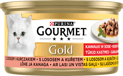 Gold konzerva pro kočky losos, kuře  PURINA GOURMET