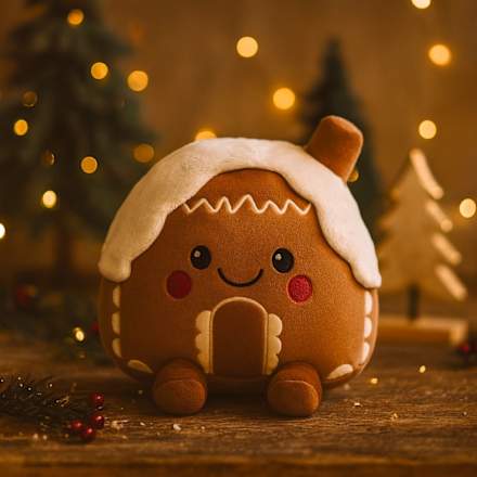 Plüschlebkuchenhaus mit Beinchen & Gesicht Dekorieren & Einrichten