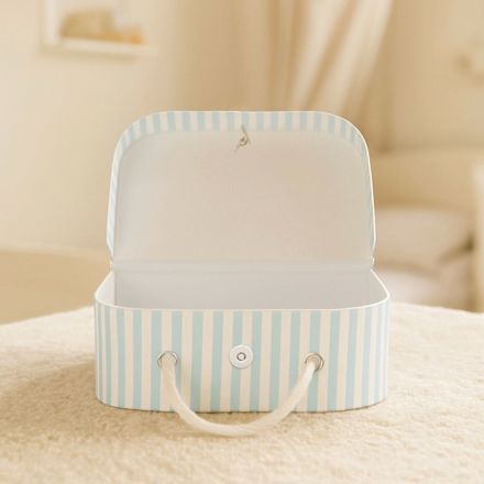 Spielkoffer aus Pappe, gestreift, mint/offwhite (19,7x15x8,5 cm) Cleoleo