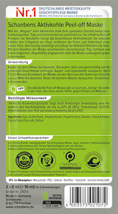 Gesichtsmaske peel off Aktivkohle (2x8 ml) Schaebens