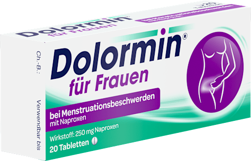 Dolormin für Frauen bei Menstruationsbeschwerden mit 250 mg Naproxen, Tabletten  Dolormin