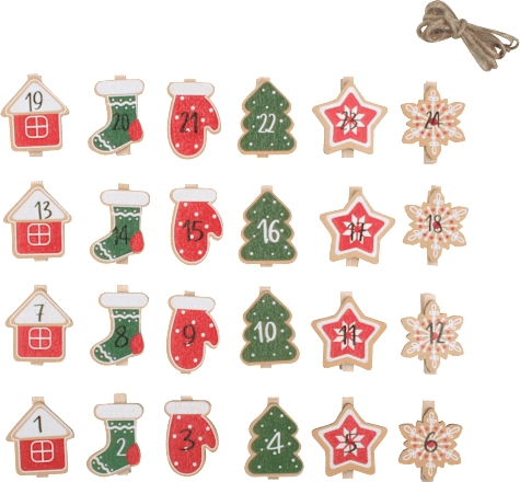 dřevěné dekorace na kolíčku s čísly Anděl