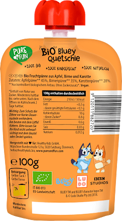 Quetschie Bluey Apfel, Banane und Karotte ab 12 Monaten hejo!