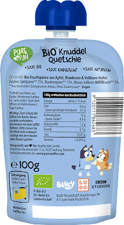 Quetschie Knuddel Apfel, Blaubeere & Vollkorn-Hafer ab 12 Monaten hejo!