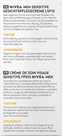 Tagescreme Sensitive Gesichtspflege Creme LSF 15 NIVEA MEN