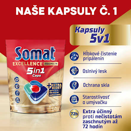Kapsuly do umývačky riadu Excellence Premium 5in1 Somat