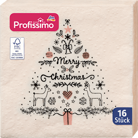 Nyomott mintás szalvéta Merry Christmas, 25 x 25 cm Profissimo