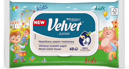 Nawilżany papier toaletowy  Junior Velvet