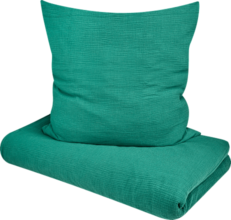 Bettwäsche-Set aus Musselin, grün, 155 x 220 + 80 x 80 cm ALANA