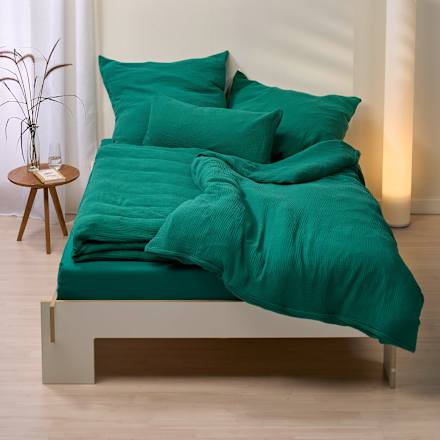 Bettwäsche-Set aus Musselin, grün, 155 x 220 + 80 x 80 cm ALANA