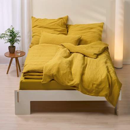 Bettwäsche-Set aus Musselin, senfgelb, 155 x 220 + 80 x 80 cm ALANA