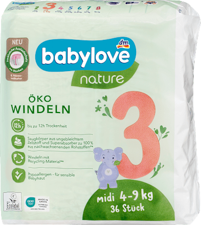 Windeln Öko Gr. 3 Midi (4-9 kg) babylove nature
