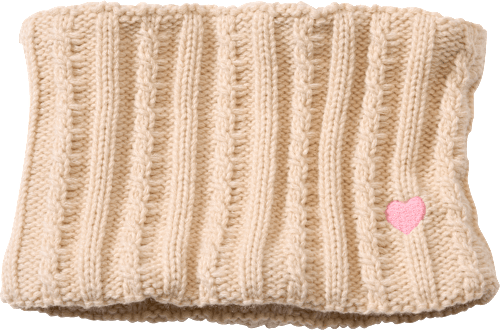 Loop Schal mit Zopfmuster & Herz-Stickerei, beige PUSBLU