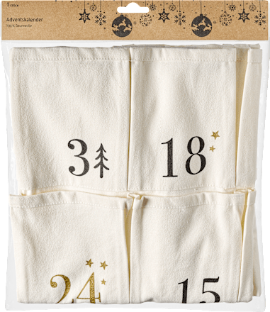 Adventskalender aus Stoff zum Hängen, weiß-schwarz (100x60 cm) Vito & Joe