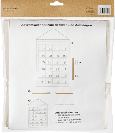 Adventskalender aus Stoff zum Hängen, weiß-schwarz (100x60 cm) Vito & Joe