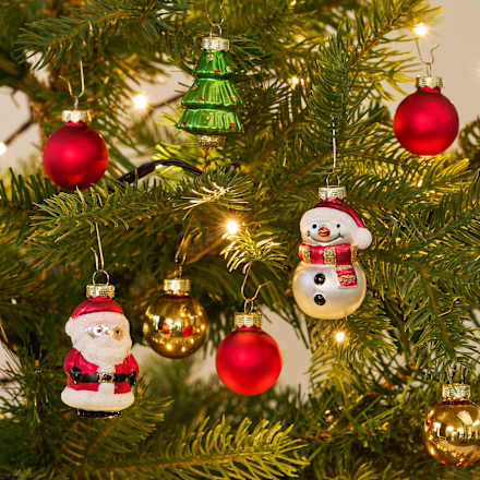 Kugel aus Glas, Baum, Schneemann & Weihnachtsmann, bunt Dekorieren & Einrichten