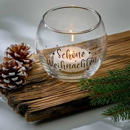 Kerzenhalter aus Glas "Schöne Weihnachten" (10 cm) Dekorieren & Einrichten