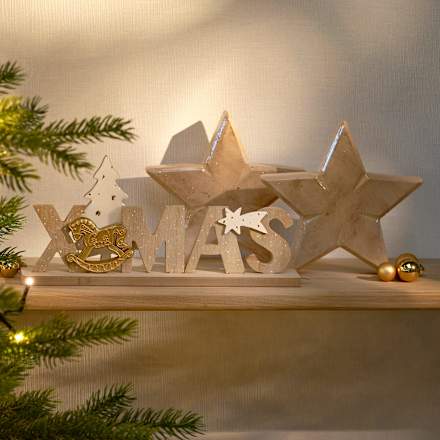Holzstern, beschichtet, beige-gold BOLTZE