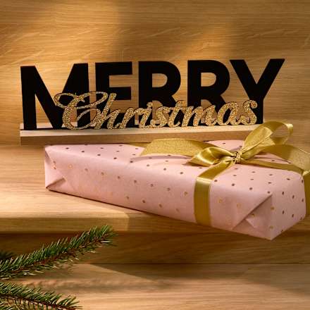 Holzschriftzug "Merry Christmas", schwarz-gold BRAUNS-HEITMANN