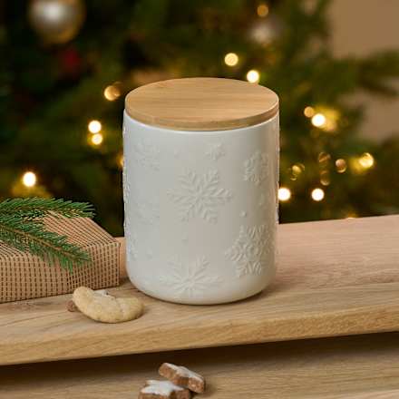 Porzellandose mit Holzdeckel Schneeflocke Dekorieren & Einrichten
