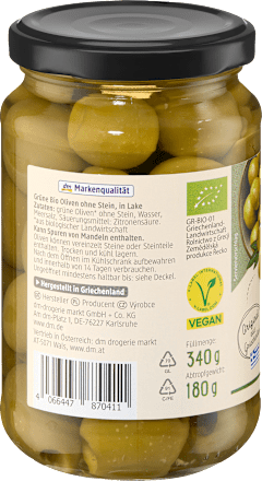 bio olivy zelené ve slaném nálevu, vypeckované dmBio